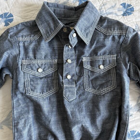 Red River Baby Pearl Snap WESTERN Bodysuits Long Sleeve Plaid & Denim 3-6 Months - Picture 7 of 10